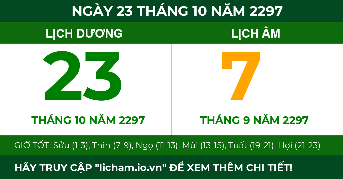 lịch âm ngày 23 tháng 10 năm 2297