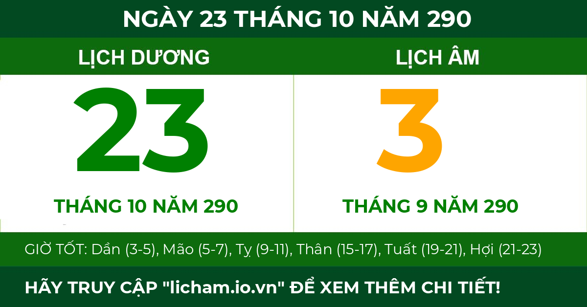 lịch âm ngày 23 tháng 10 năm 290