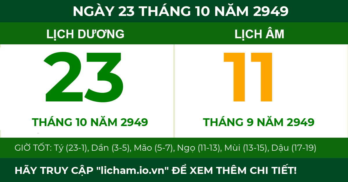 lịch âm ngày 23 tháng 10 năm 2949