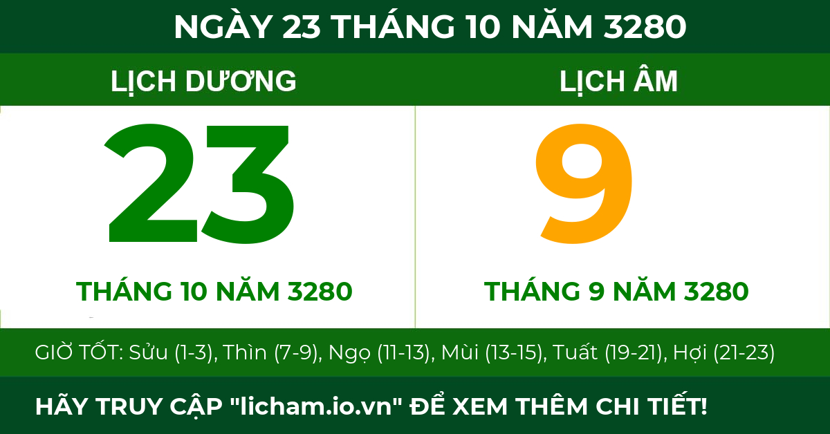 lịch âm ngày 23 tháng 10 năm 3280