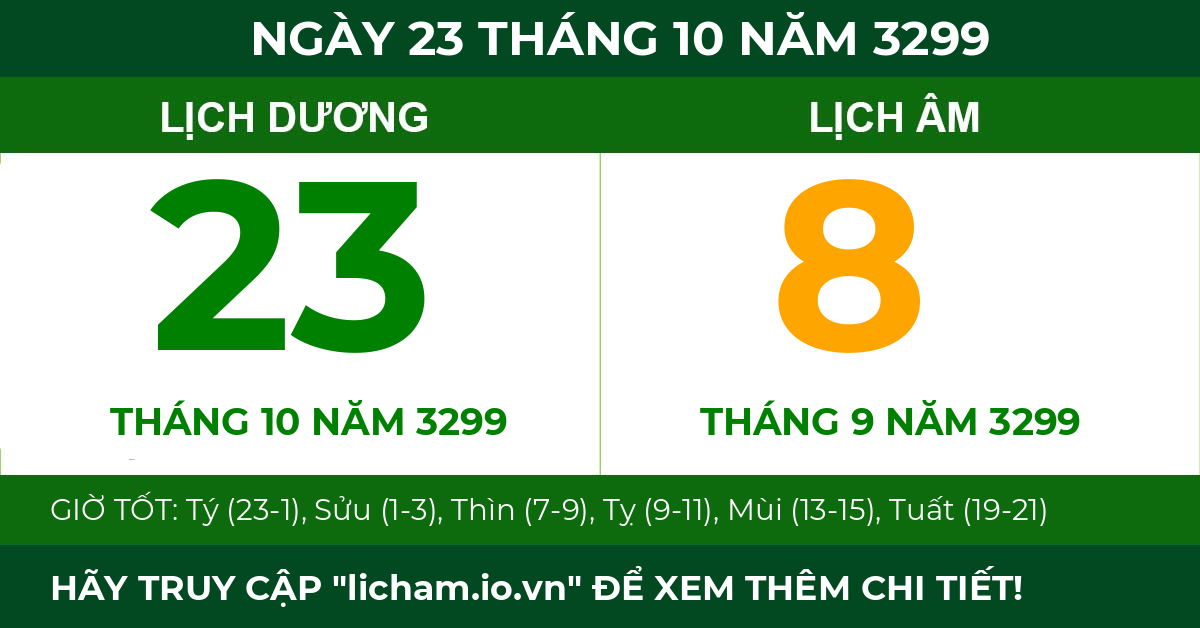 lịch âm ngày 23 tháng 10 năm 3299