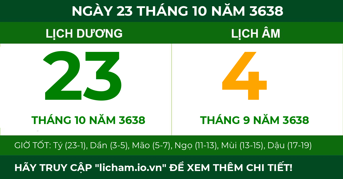 lịch âm ngày 23 tháng 10 năm 3638