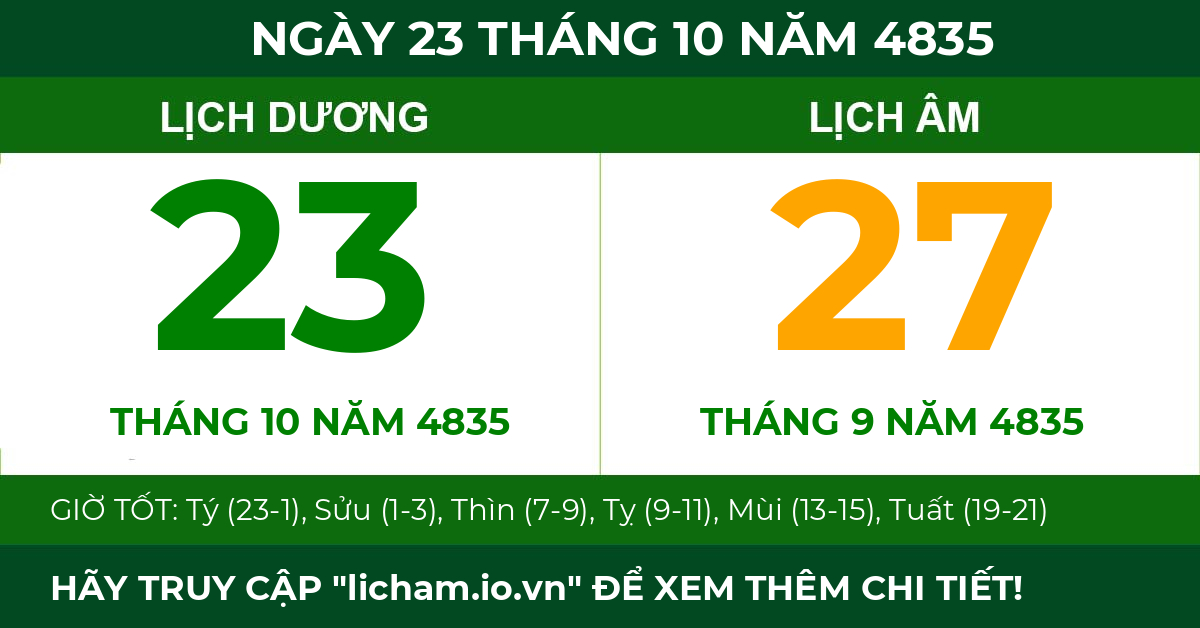 lịch âm ngày 23 tháng 10 năm 4835