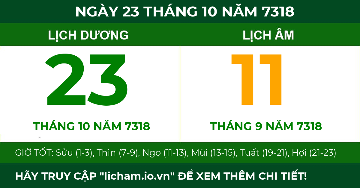 lịch âm ngày 23 tháng 10 năm 7318