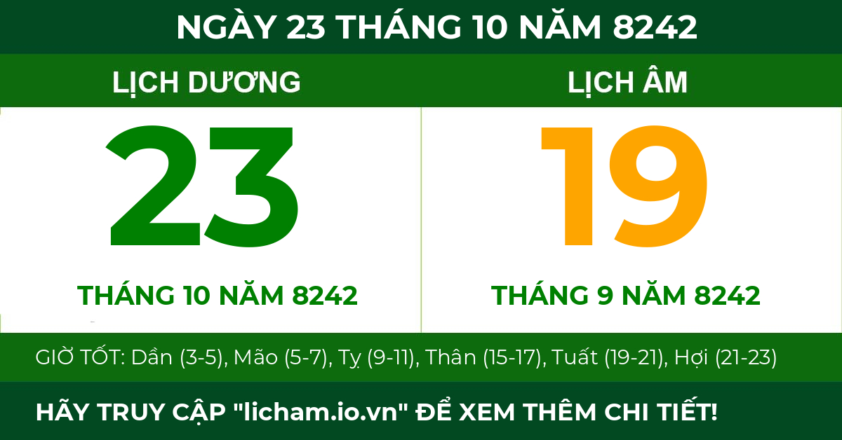 lịch âm ngày 23 tháng 10 năm 8242
