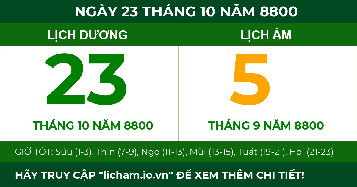 lịch âm ngày 23 tháng 10 năm 8800