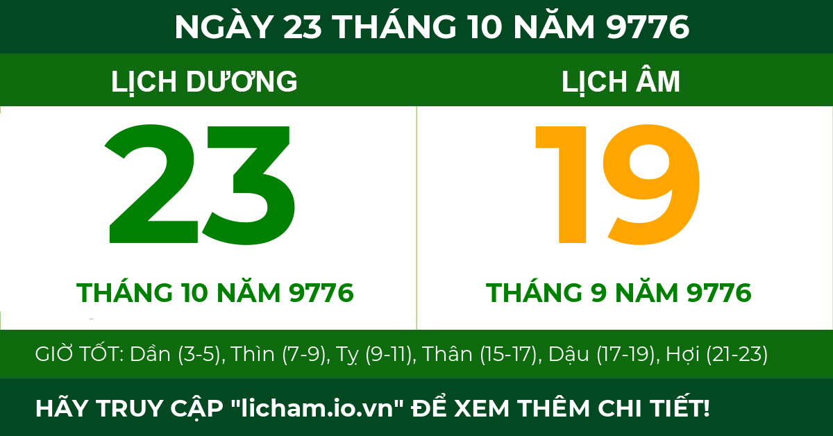 lịch âm ngày 23 tháng 10 năm 9776