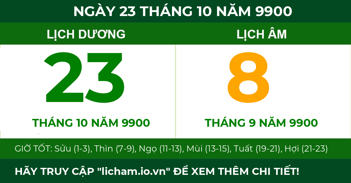 lịch âm ngày 23 tháng 10 năm 9900