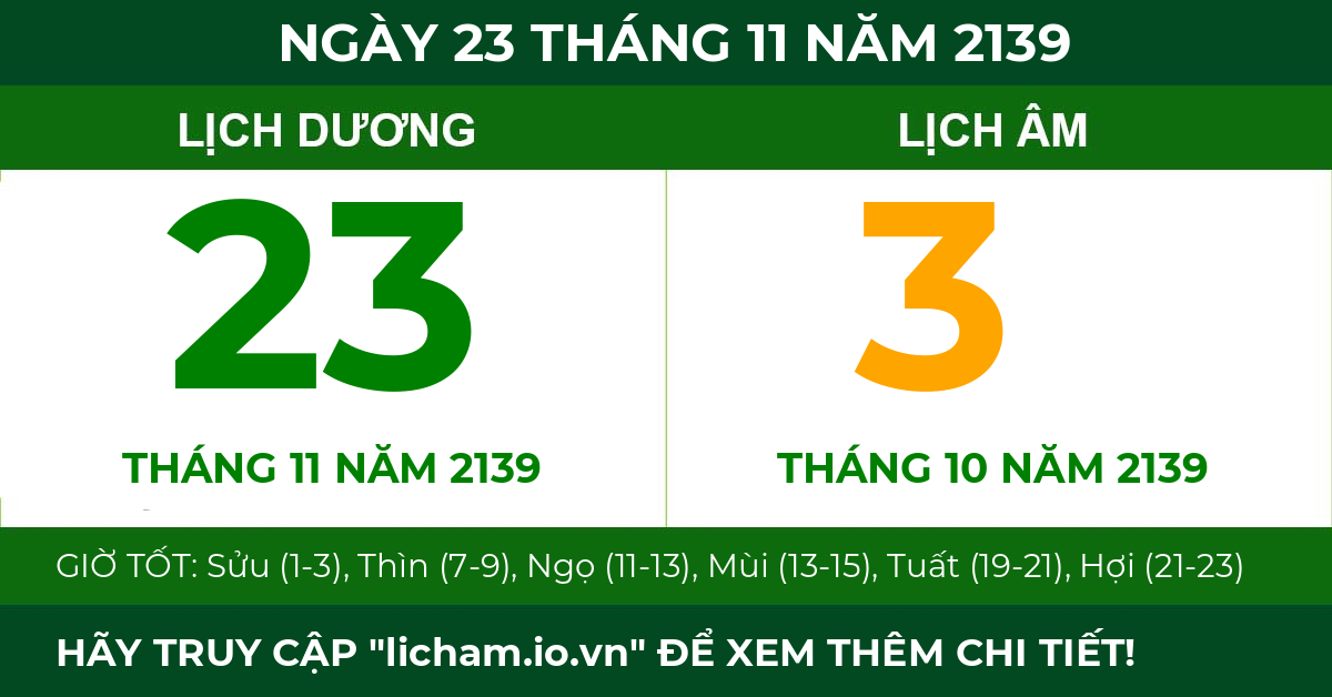 lịch âm ngày 23 tháng 11 năm 2139