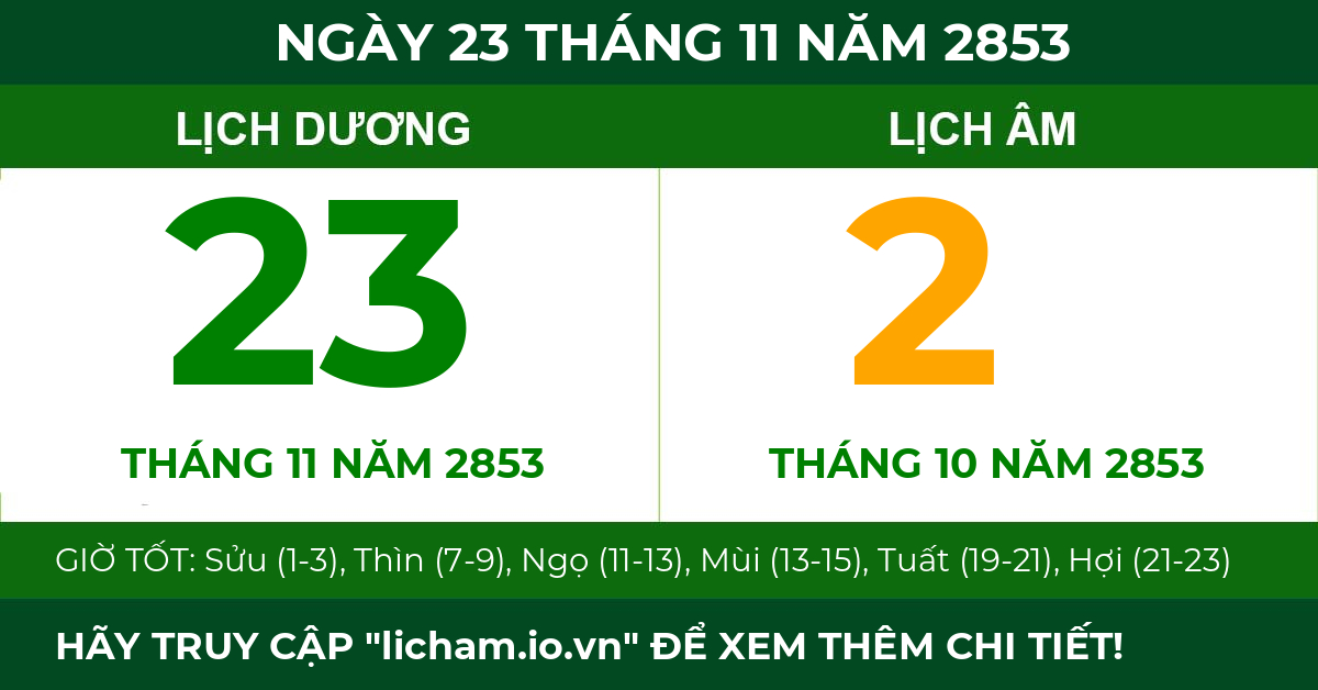 lịch âm ngày 23 tháng 11 năm 2853