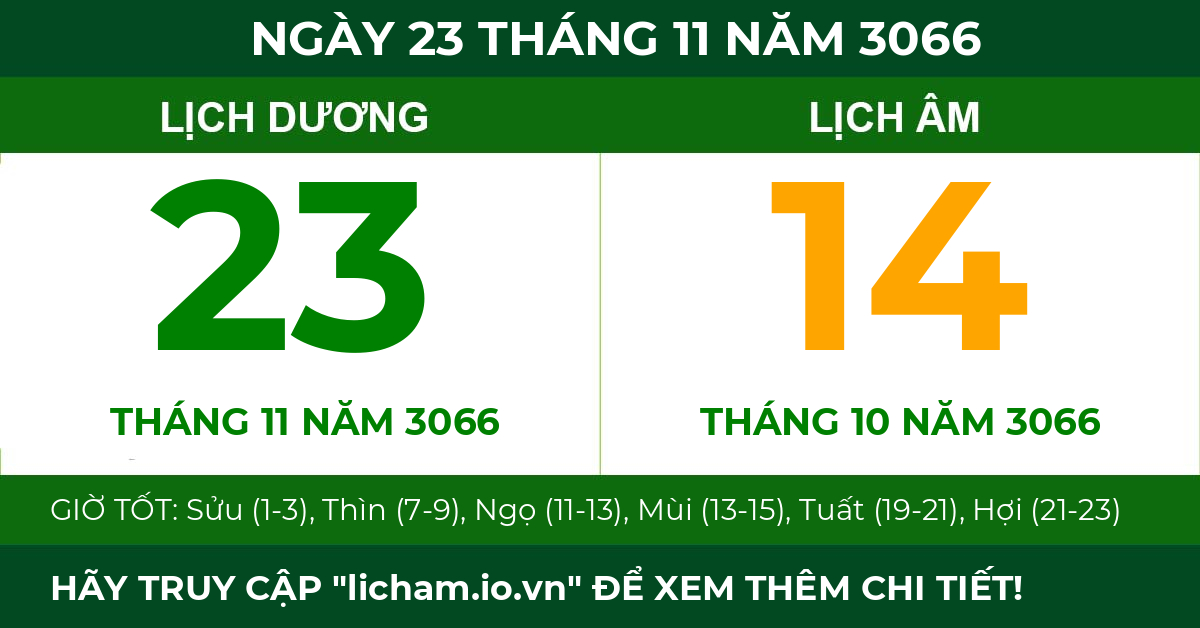lịch âm ngày 23 tháng 11 năm 3066