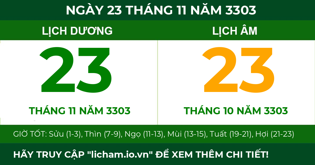 lịch âm ngày 23 tháng 11 năm 3303