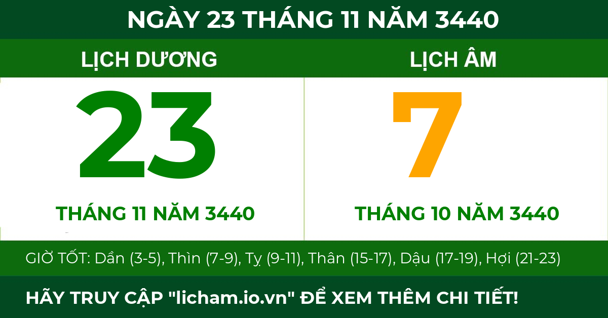 lịch âm ngày 23 tháng 11 năm 3440