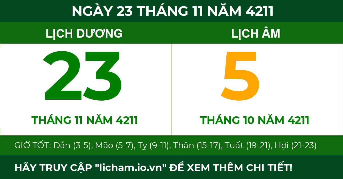 lịch âm ngày 23 tháng 11 năm 4211