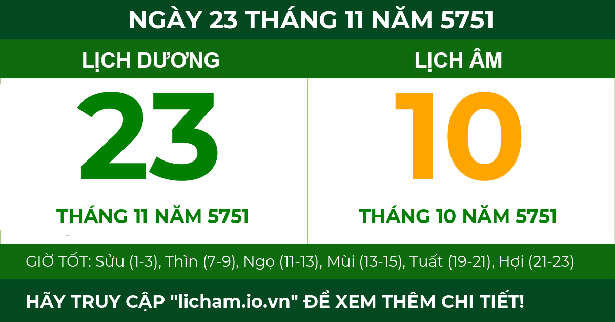 lịch âm ngày 23 tháng 11 năm 5751
