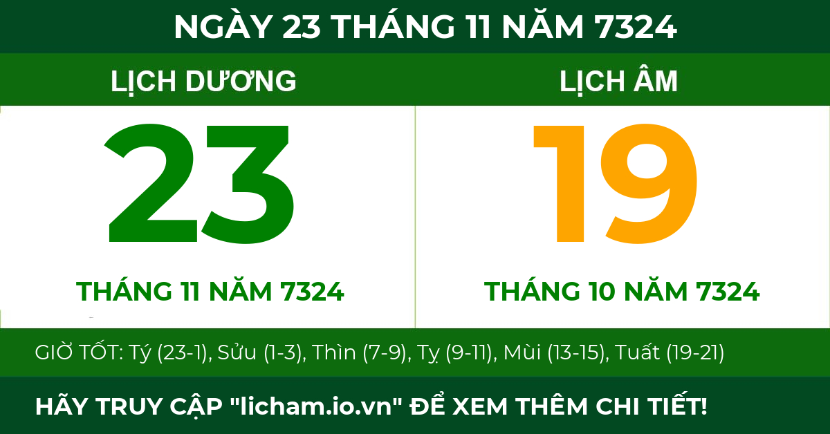lịch âm ngày 23 tháng 11 năm 7324