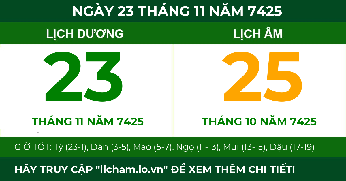 lịch âm ngày 23 tháng 11 năm 7425