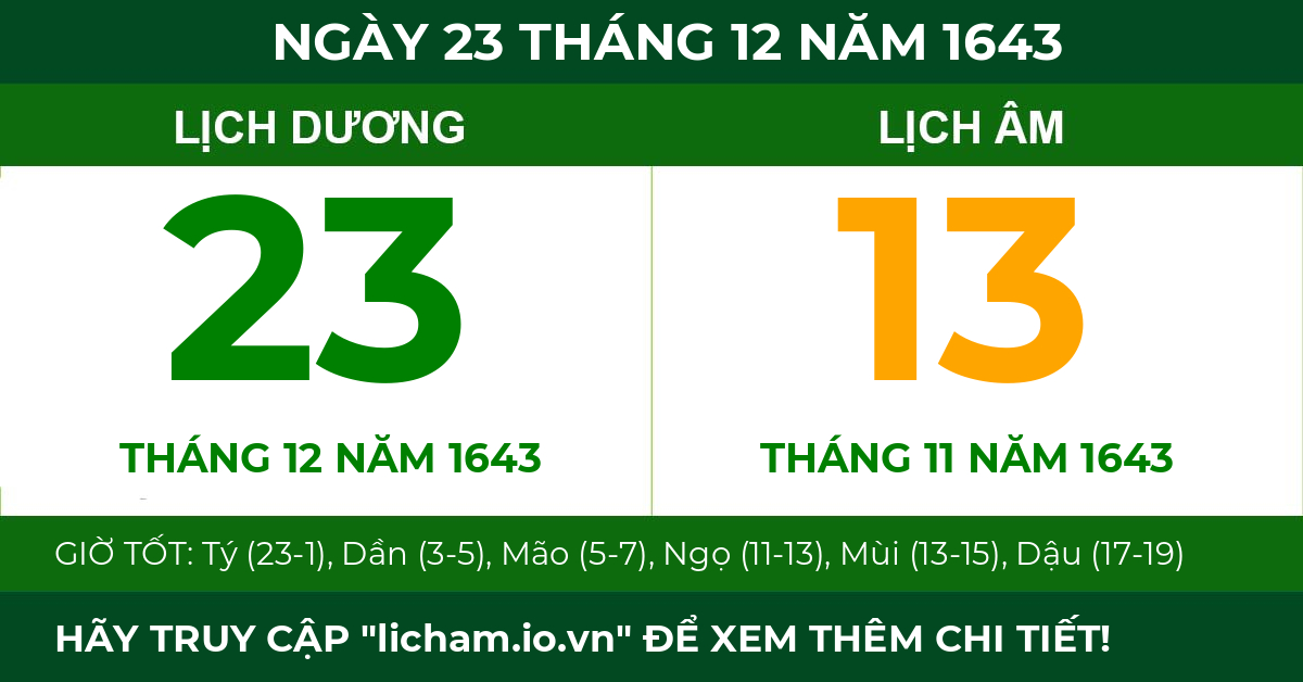 lịch âm ngày 23 tháng 12 năm 1643