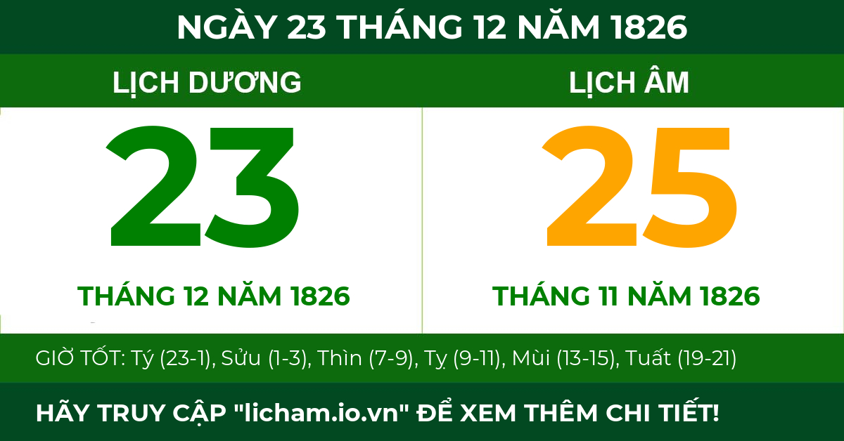 lịch âm ngày 23 tháng 12 năm 1826