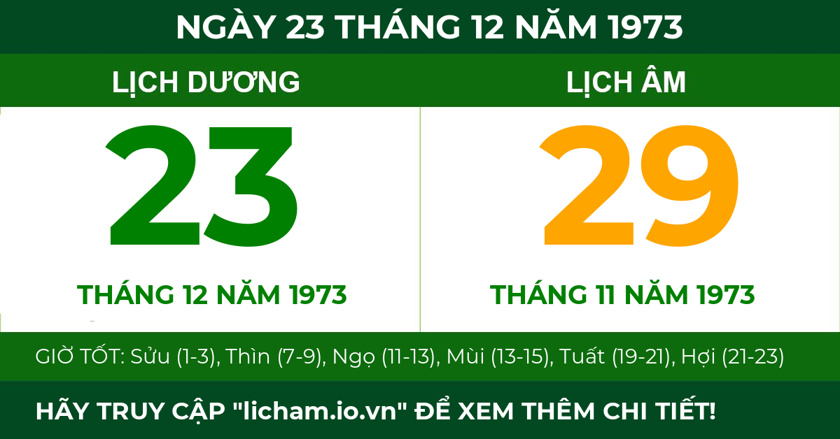 lịch âm ngày 23 tháng 12 năm 1973