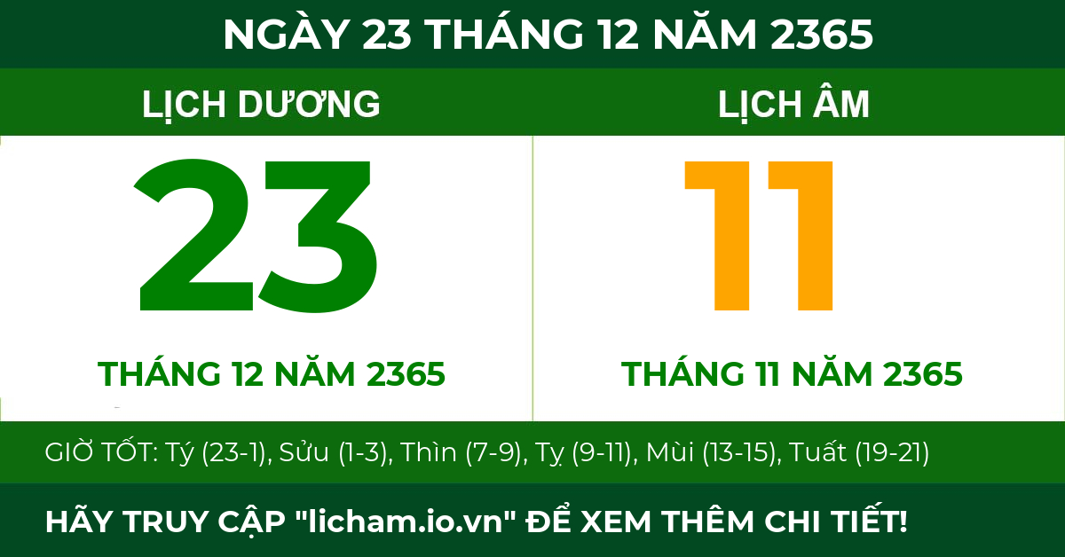 lịch âm ngày 23 tháng 12 năm 2365