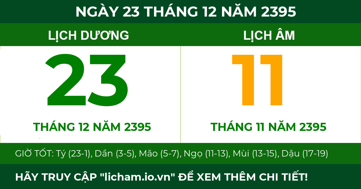 lịch âm ngày 23 tháng 12 năm 2395