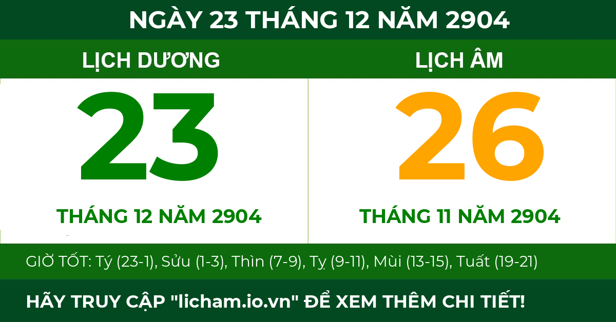 lịch âm ngày 23 tháng 12 năm 2904