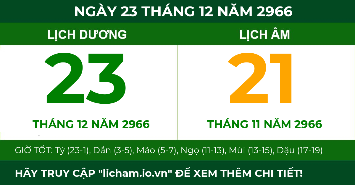 lịch âm ngày 23 tháng 12 năm 2966