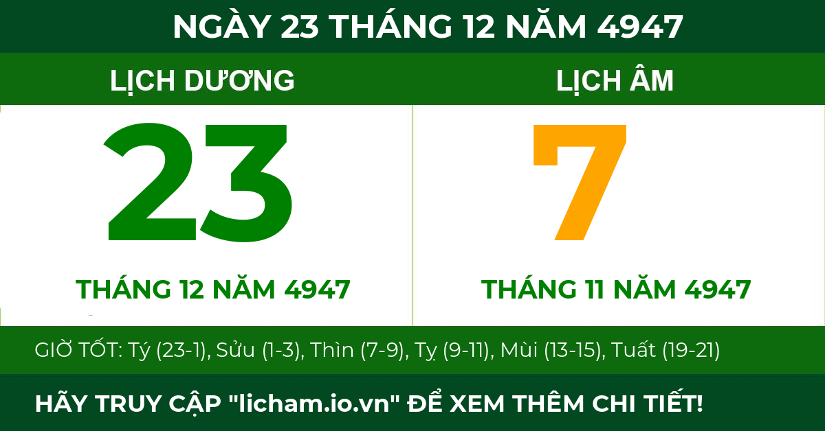 lịch âm ngày 23 tháng 12 năm 4947