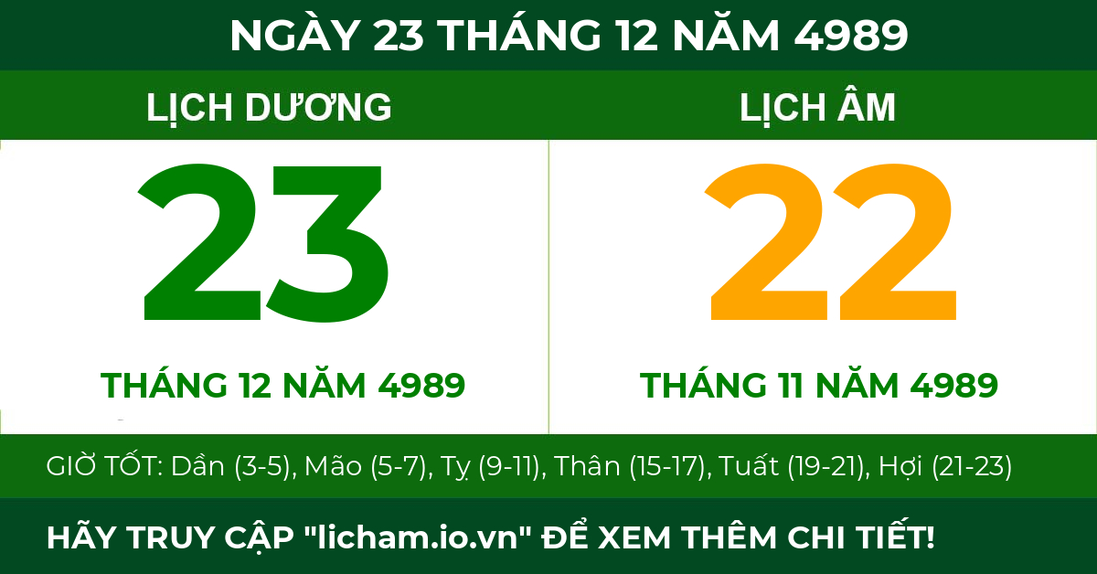 lịch âm ngày 23 tháng 12 năm 4989
