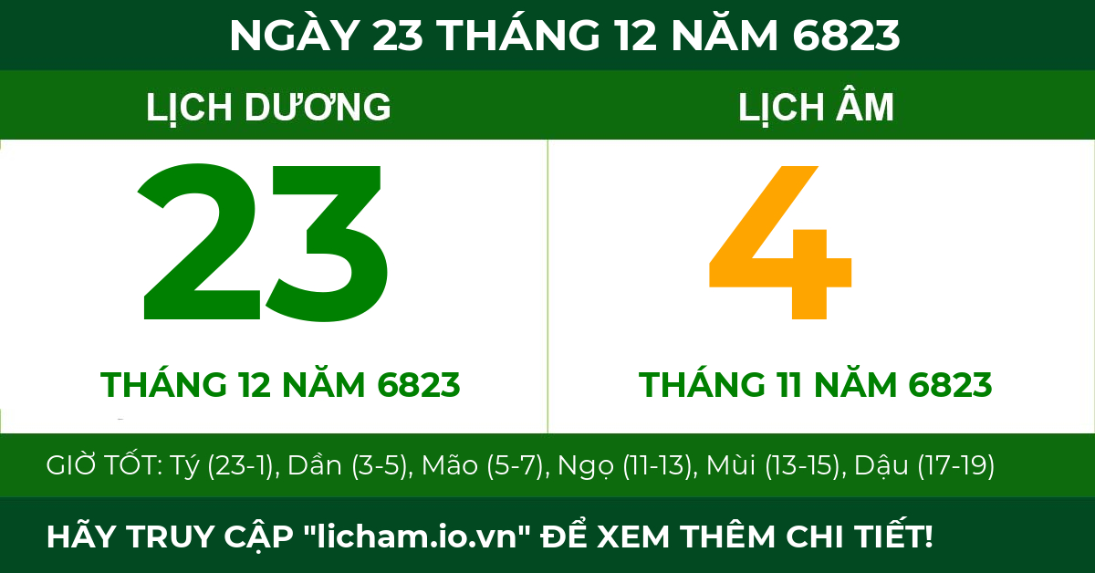 lịch âm ngày 23 tháng 12 năm 6823