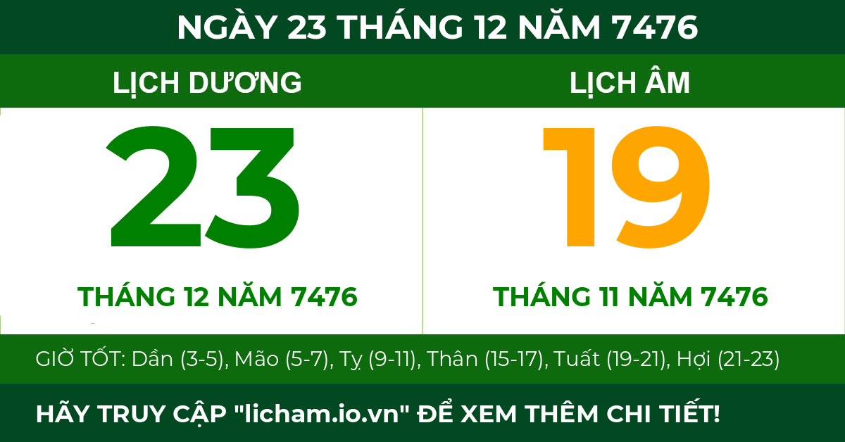 lịch âm ngày 23 tháng 12 năm 7476