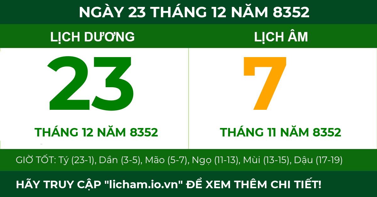 lịch âm ngày 23 tháng 12 năm 8352