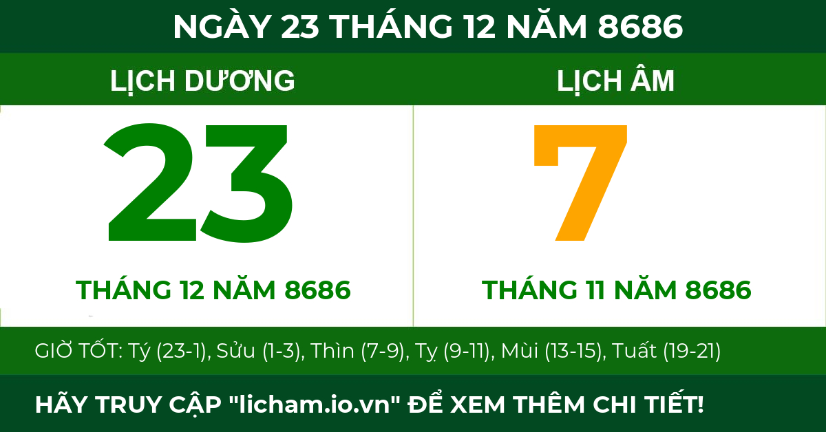 lịch âm ngày 23 tháng 12 năm 8686