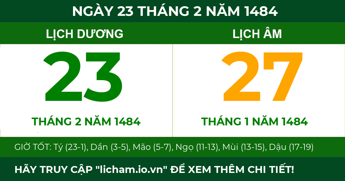 lịch âm ngày 23 tháng 2 năm 1484