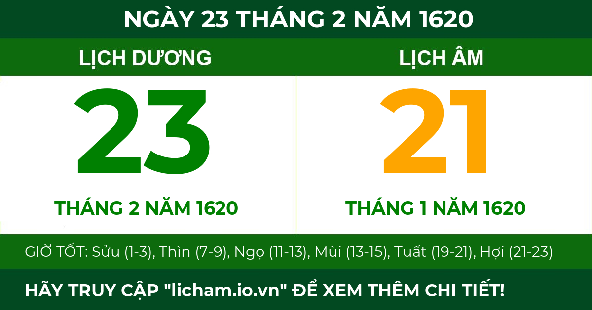 lịch âm ngày 23 tháng 2 năm 1620
