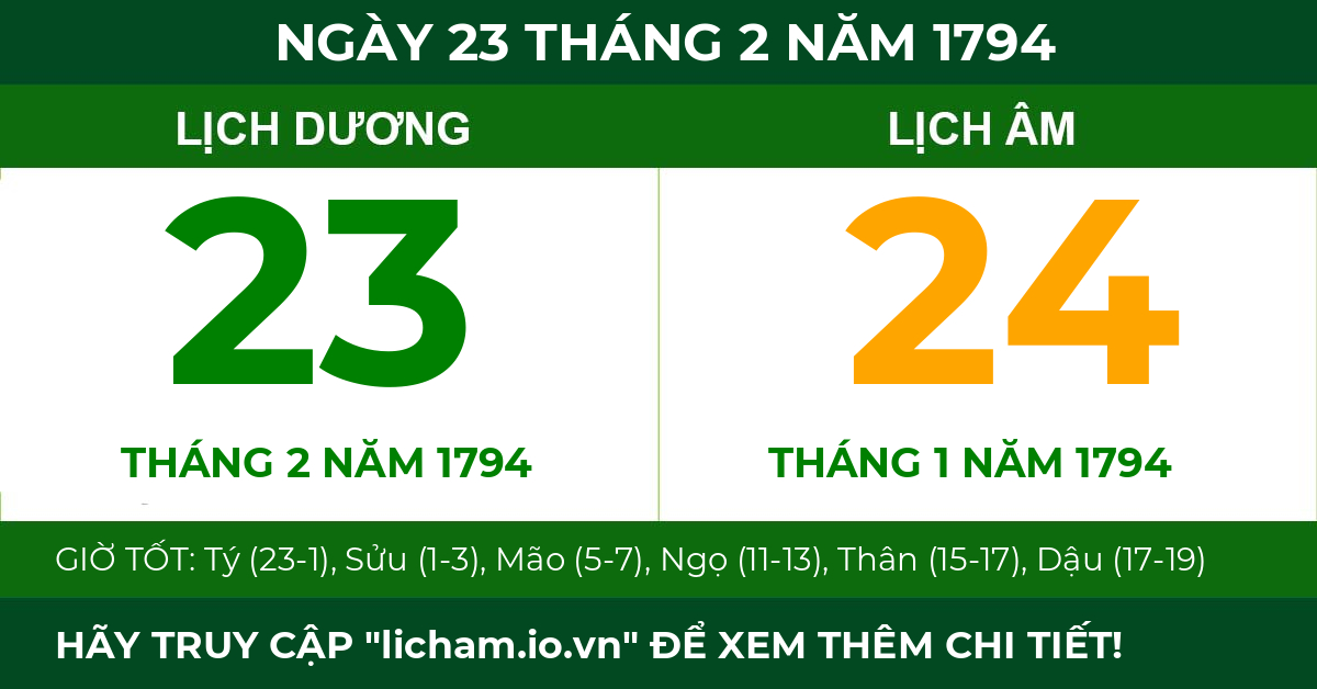 lịch âm ngày 23 tháng 2 năm 1794