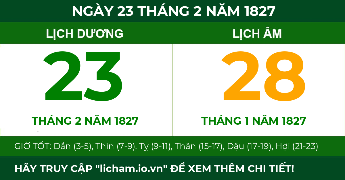 lịch âm ngày 23 tháng 2 năm 1827