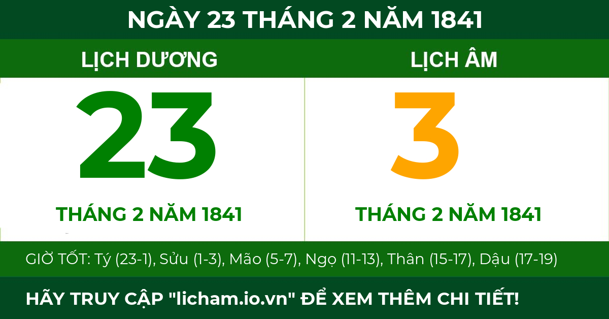 lịch âm ngày 23 tháng 2 năm 1841