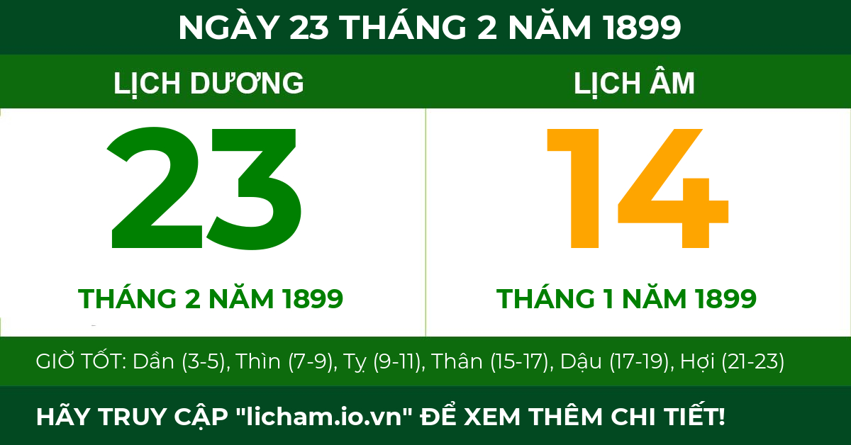 lịch âm ngày 23 tháng 2 năm 1899