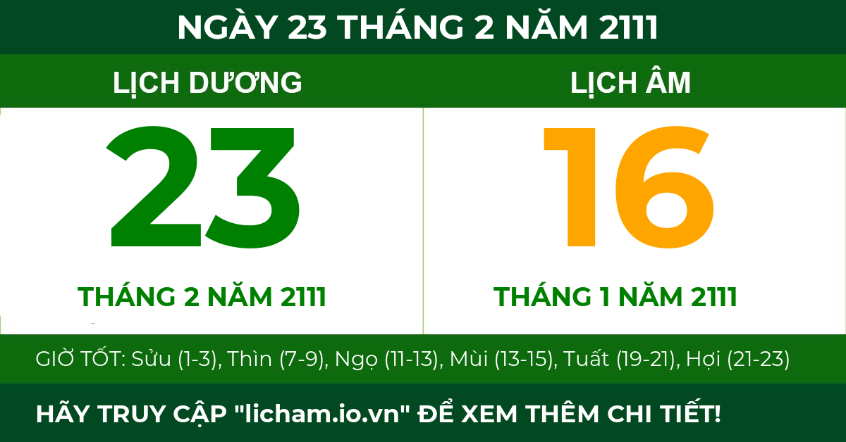 lịch âm ngày 23 tháng 2 năm 2111