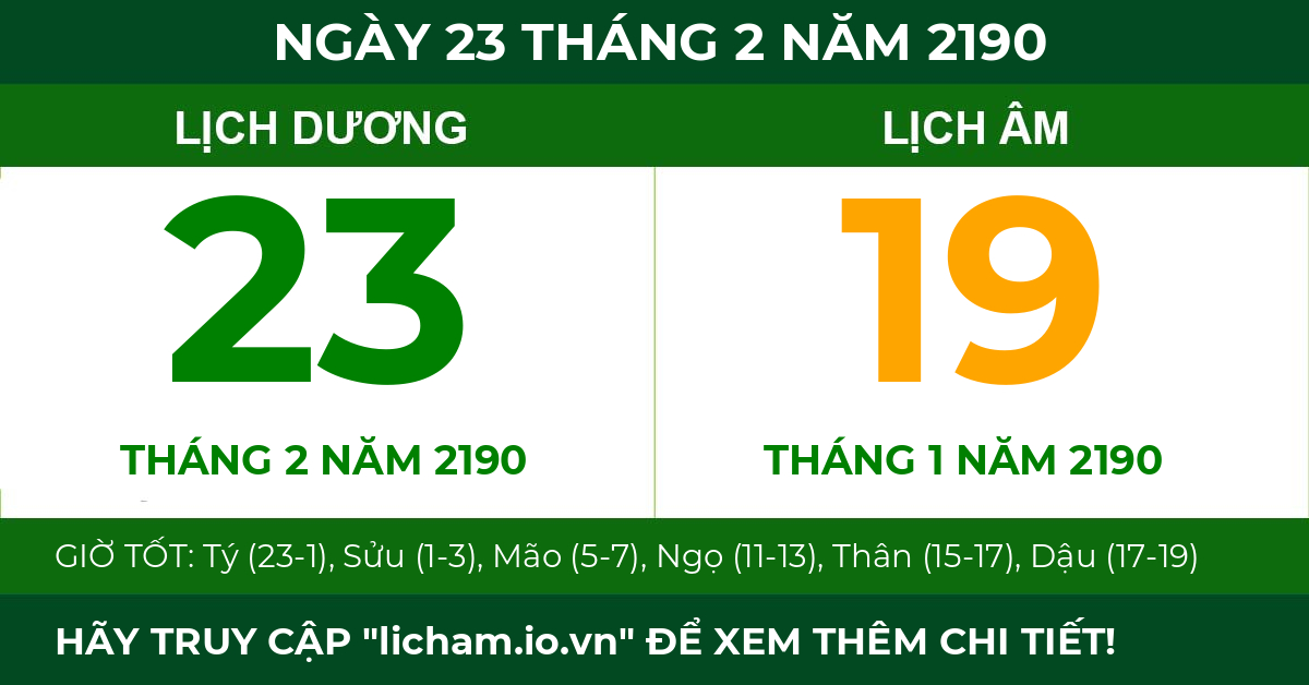 lịch âm ngày 23 tháng 2 năm 2190