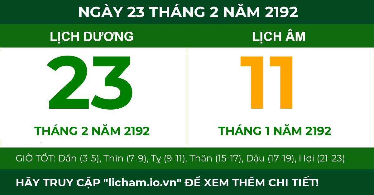 lịch âm ngày 23 tháng 2 năm 2192