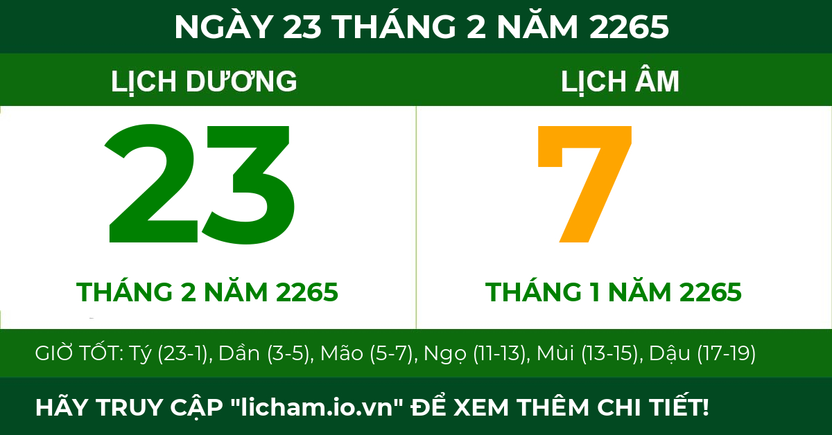 lịch âm ngày 23 tháng 2 năm 2265