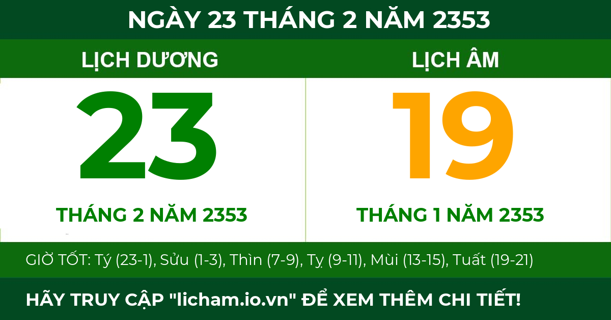 lịch âm ngày 23 tháng 2 năm 2353