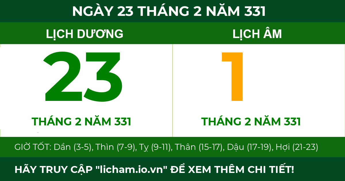 lịch âm ngày 23 tháng 2 năm 331
