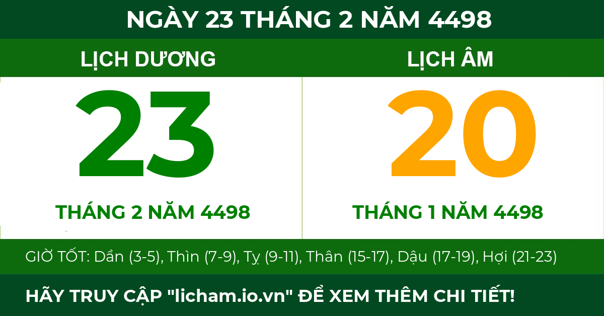 lịch âm ngày 23 tháng 2 năm 4498