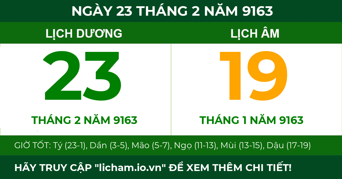 lịch âm ngày 23 tháng 2 năm 9163