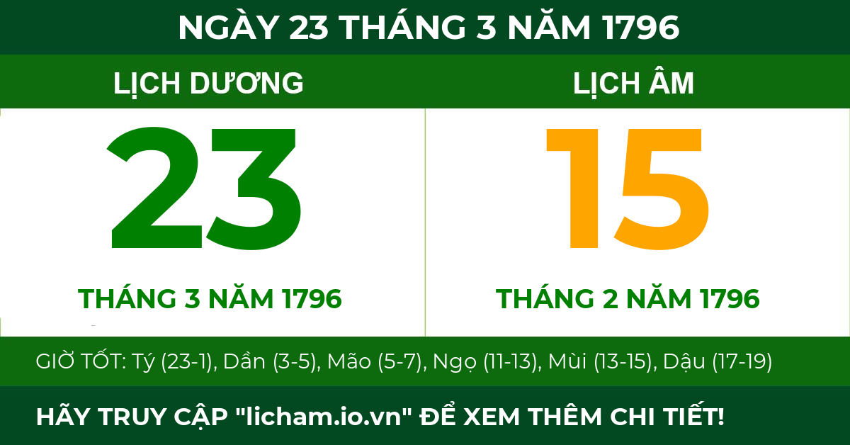 lịch âm ngày 23 tháng 3 năm 1796