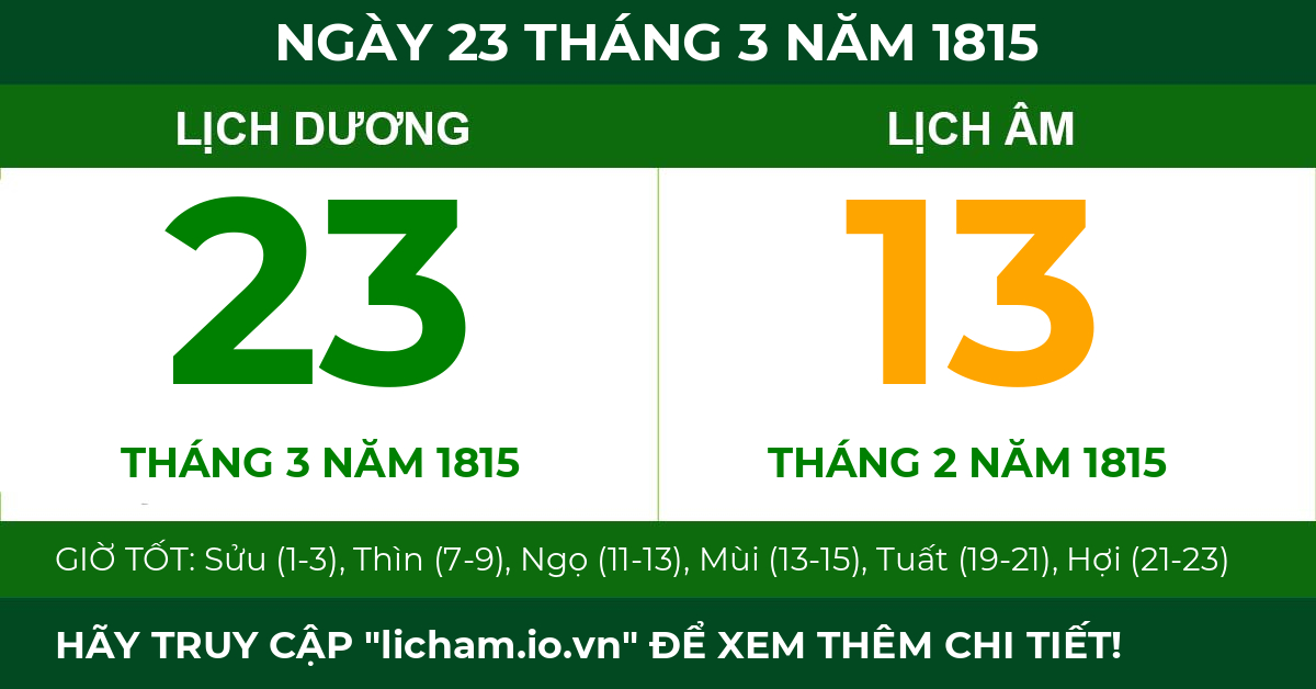 lịch âm ngày 23 tháng 3 năm 1815